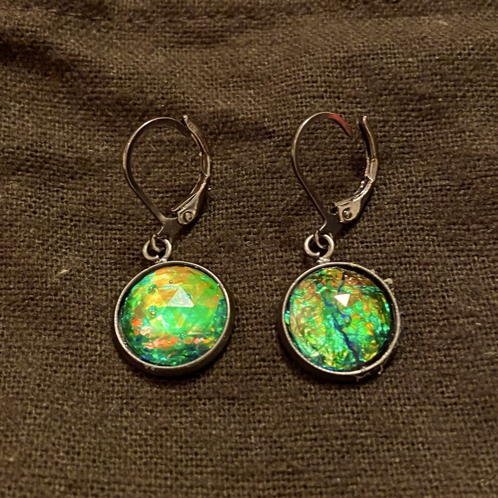 Faux Abalone Dark Silver Earring